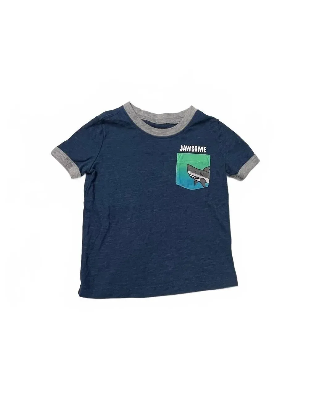 OshKosh B'gosh Boys Jawsome Shark Pocket Tee Navy Gray Ringer Size 9M Shirt